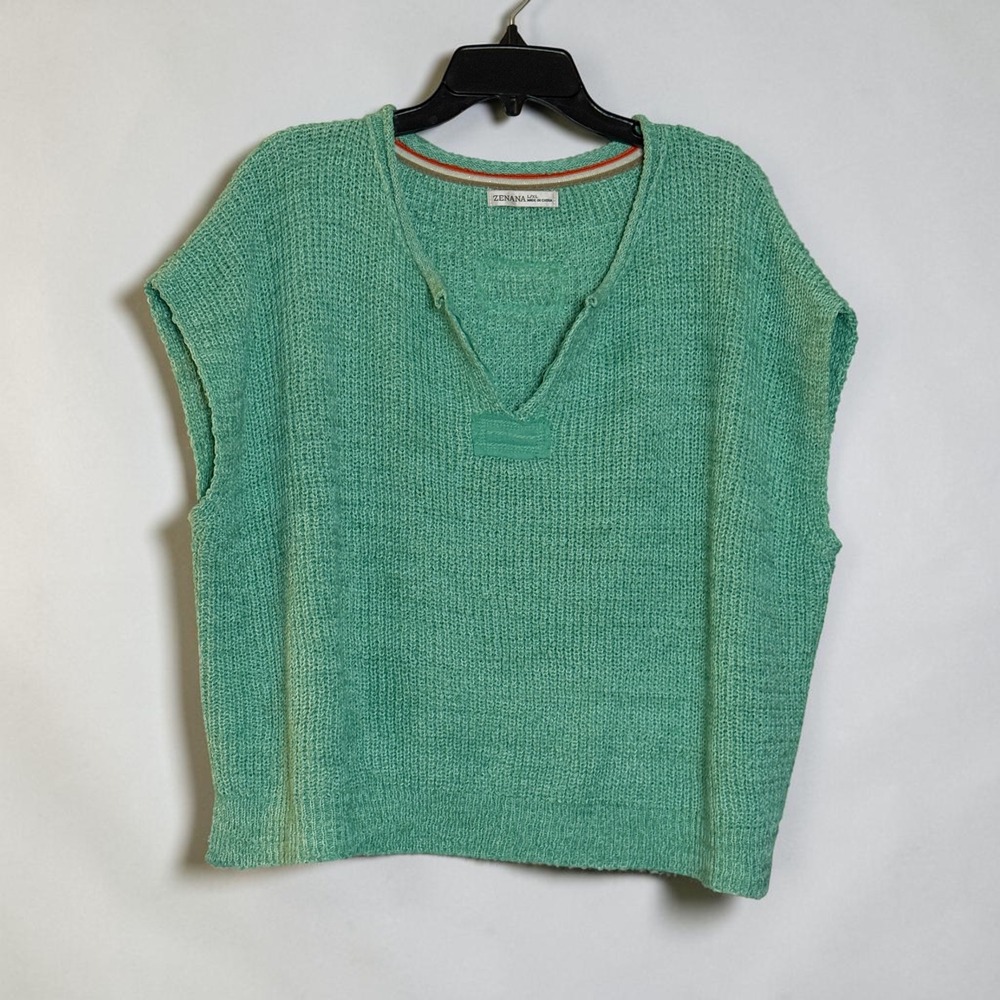 Zenana Seafoam Green Knit Sweater Vest V-Neck Oversized L/XL TW-2386A5